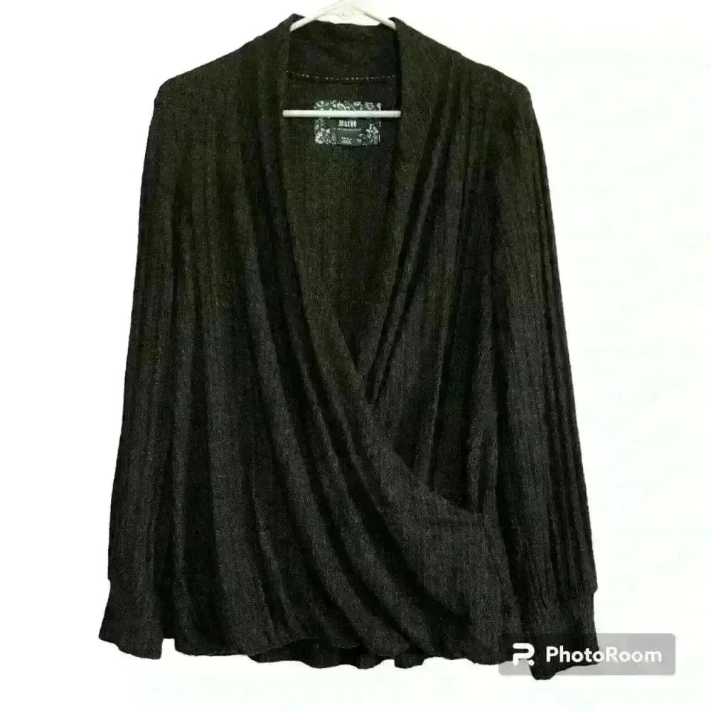 Maeve Anthropologie Rafaela Hacci Faux Wrap Womens Sweater Size‎ Small Gray Grey
